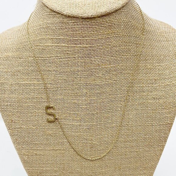 "S" Monogram Pendant Satin Gold Necklace - made of Brass - Picture 1 of 5